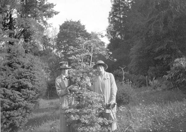 A couple of men standing in a garden
Description automatically generated