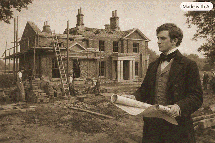 Victorian architect supervising build
