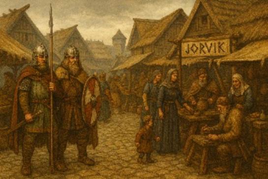 A painting of a person holding a spear and a person standing in front of a market

AI-generated content may be incorrect.