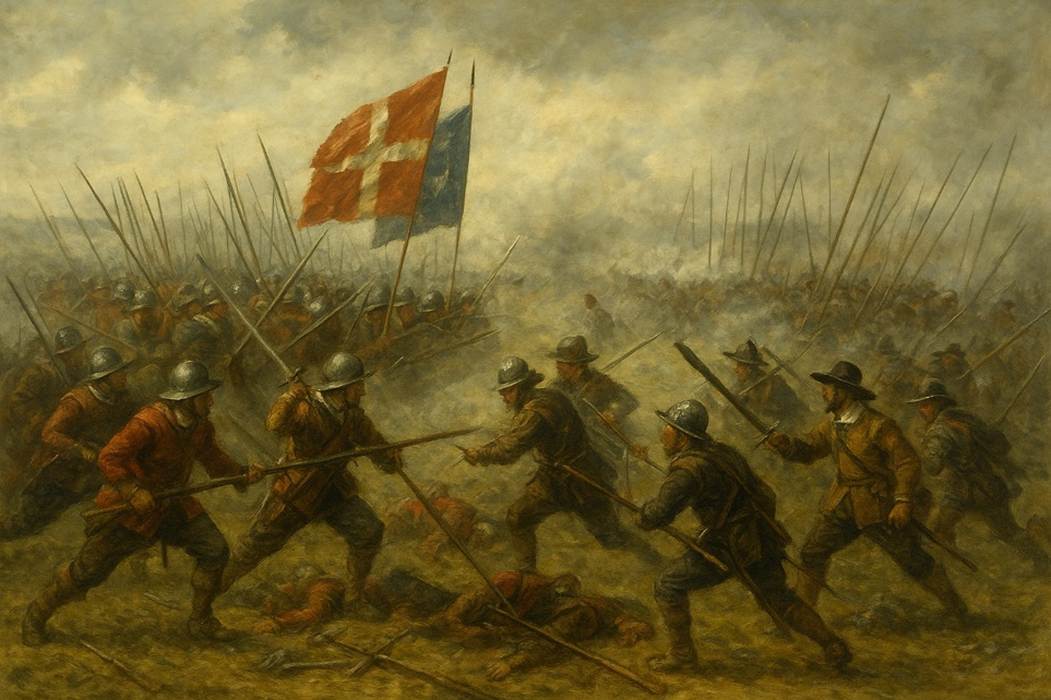 A painting of soldiers marching in a battle
AI-generated content may be incorrect.