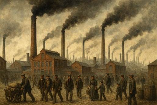 A group of people walking in front of smoke stacks

AI-generated content may be incorrect.