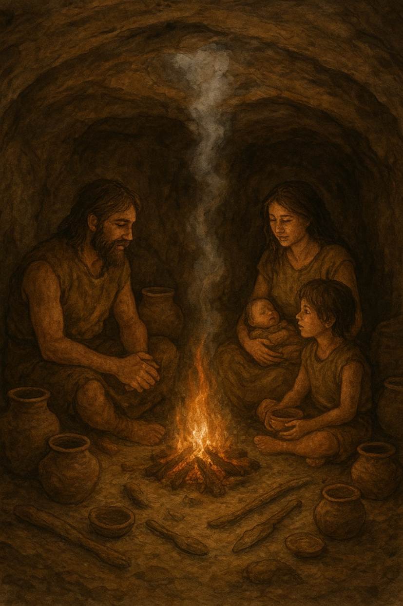 A painting of a family sitting around a fire
AI-generated content may be incorrect.