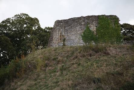 A stone wall on a hill
Description automatically generated