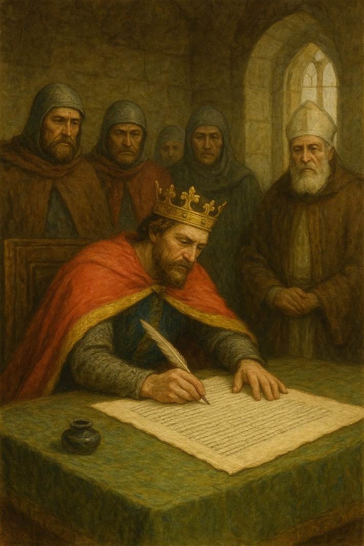 A painting of a person signing a document
AI-generated content may be incorrect.