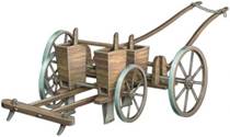 A wooden cart with wheels
Description automatically generated