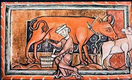 A painting of a person and a cow

Description automatically generated
